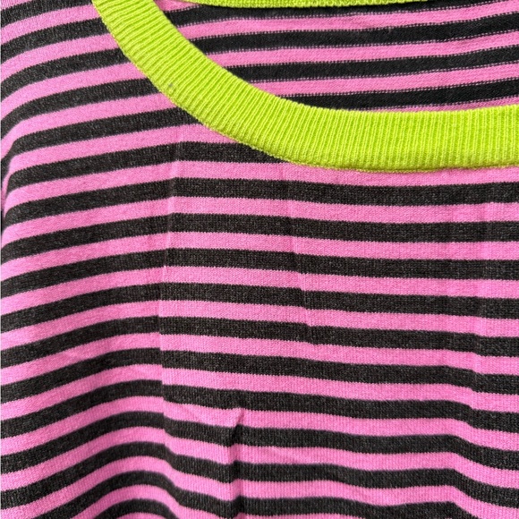 Striped Pink and Black Long Sleeve with Neon Green Accents - Picture 3 of 3